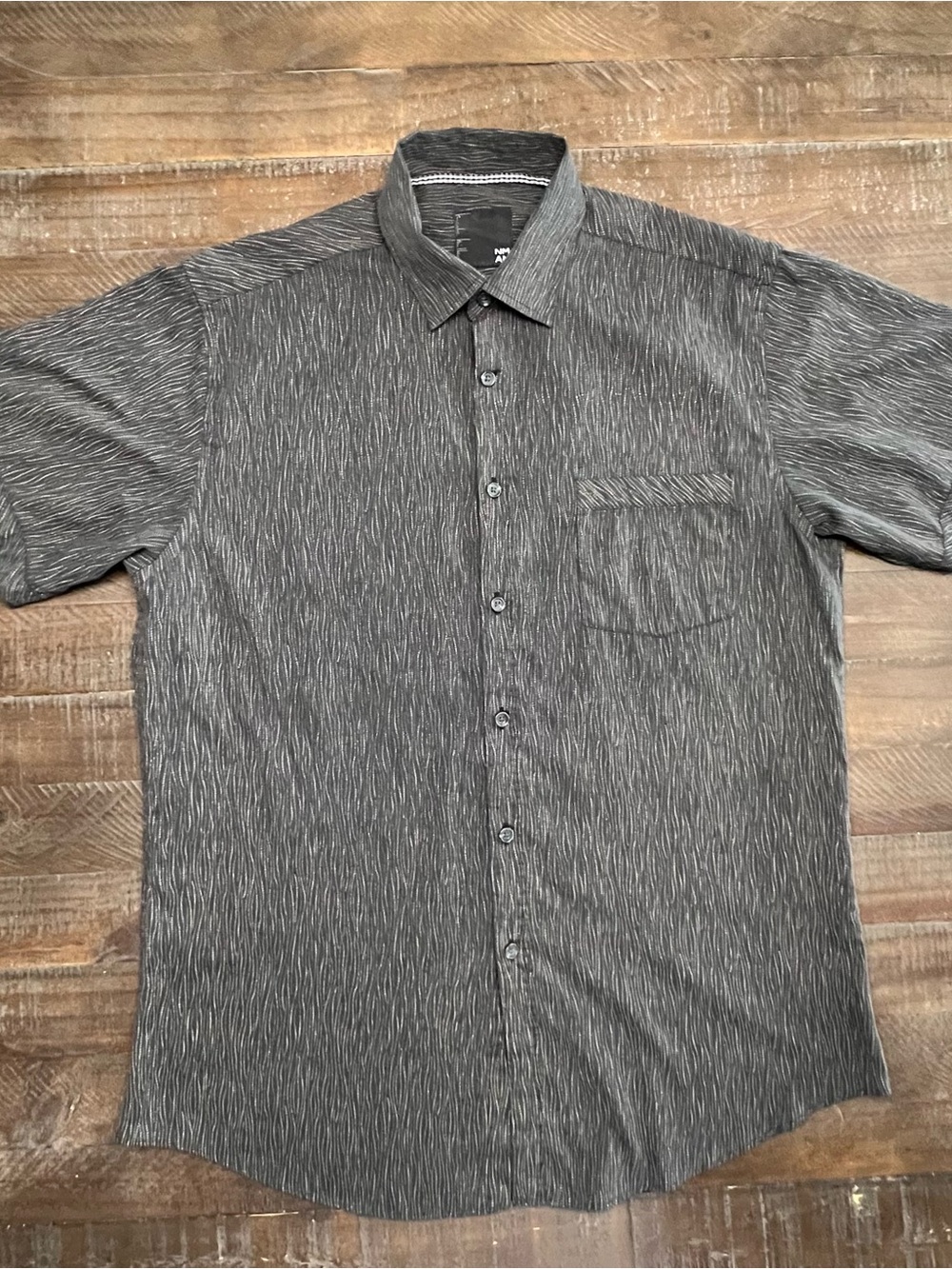 Nicole Miller Men’s M Gray Geometric Short Sleeve Button Up Shirt Pocket